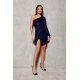 Rochie scurta mulata din paiete bleumarin cu maneca lunga si umar gol Kalifornia 5 - jojofashion.ro