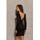 Rochie scurta din paiete, neagra, mulata, cu maneca lunga, drapata, Lorin 3 - jojofashion.ro