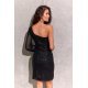 Rochie scurta neagra mulata din paiete cu maneca lunga si umar gol Kalifornia 3 - jojofashion.ro