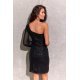 Rochie scurta, din paiete, neagra, mulata, cu maneca lunga si umar gol, Kalifornia 3 - jojofashion.ro