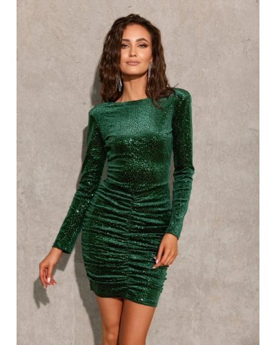 Rochie scurta verde mulata din paiete cu maneca lunga Lorin Rochii scurte, Rochie scurta verde mulata din paiete cu maneca lunga Lorin - jojofashion.ro