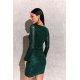 Rochie scurta, din paiete, verde, mulata, cu maneca lunga, petrecuta, Megan  3 - jojofashion.ro