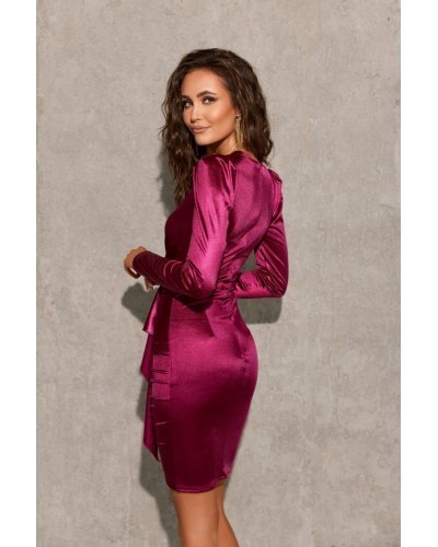 Rochie scurta din satin mulata burgundy cu maneca lunga Luccia Rochii satin, Rochie scurta din satin mulata burgundy cu maneca lunga Luccia - jojofashion.ro