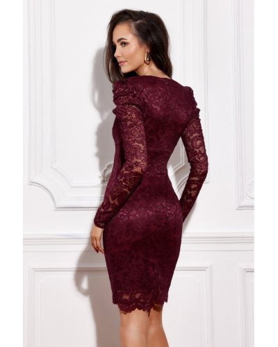 Rochie scurta mulata din dantela burgundy cu maneca lunga Glory Rochii scurte, Rochie scurta mulata din dantela burgundy cu maneca lunga Glory - jojofashion.ro
