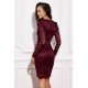 Rochie scurta mulata din dantela burgundy cu maneca lunga Glory 3 - jojofashion.ro