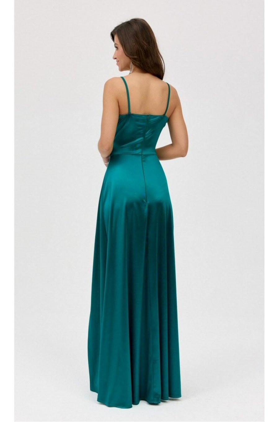 Rochie verde smarald lunga din satin petrecuta SalmaR 4 - jojofashion.ro