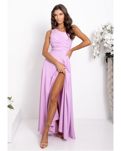 Rochie domnisoara onoare lunga lila cu un umar gol vaporoasa Monako Rochii lungi, Rochie domnisoara onoare lunga lila cu un umar gol vaporoasa Monako - jojofashion.ro