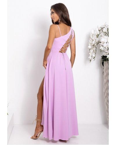 Rochie domnisoara onoare lunga lila cu un umar gol vaporoasa Monako Rochii lungi, Rochie domnisoara onoare lunga lila cu un umar gol vaporoasa Monako - jojofashion.ro