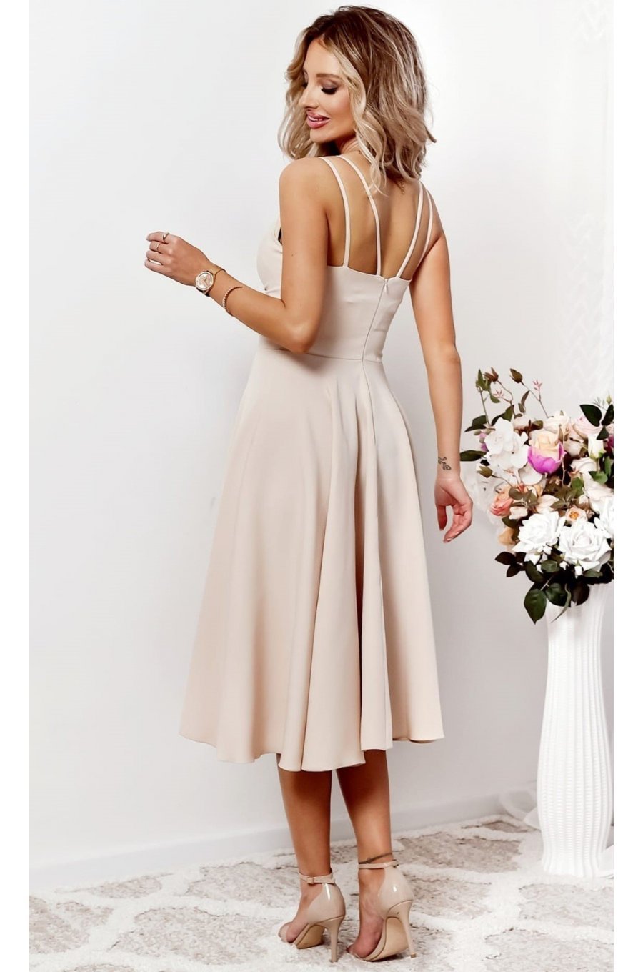 Rochie baby doll midi din bumbac bej in clos retro TifaniW3 2 - jojofashion.ro