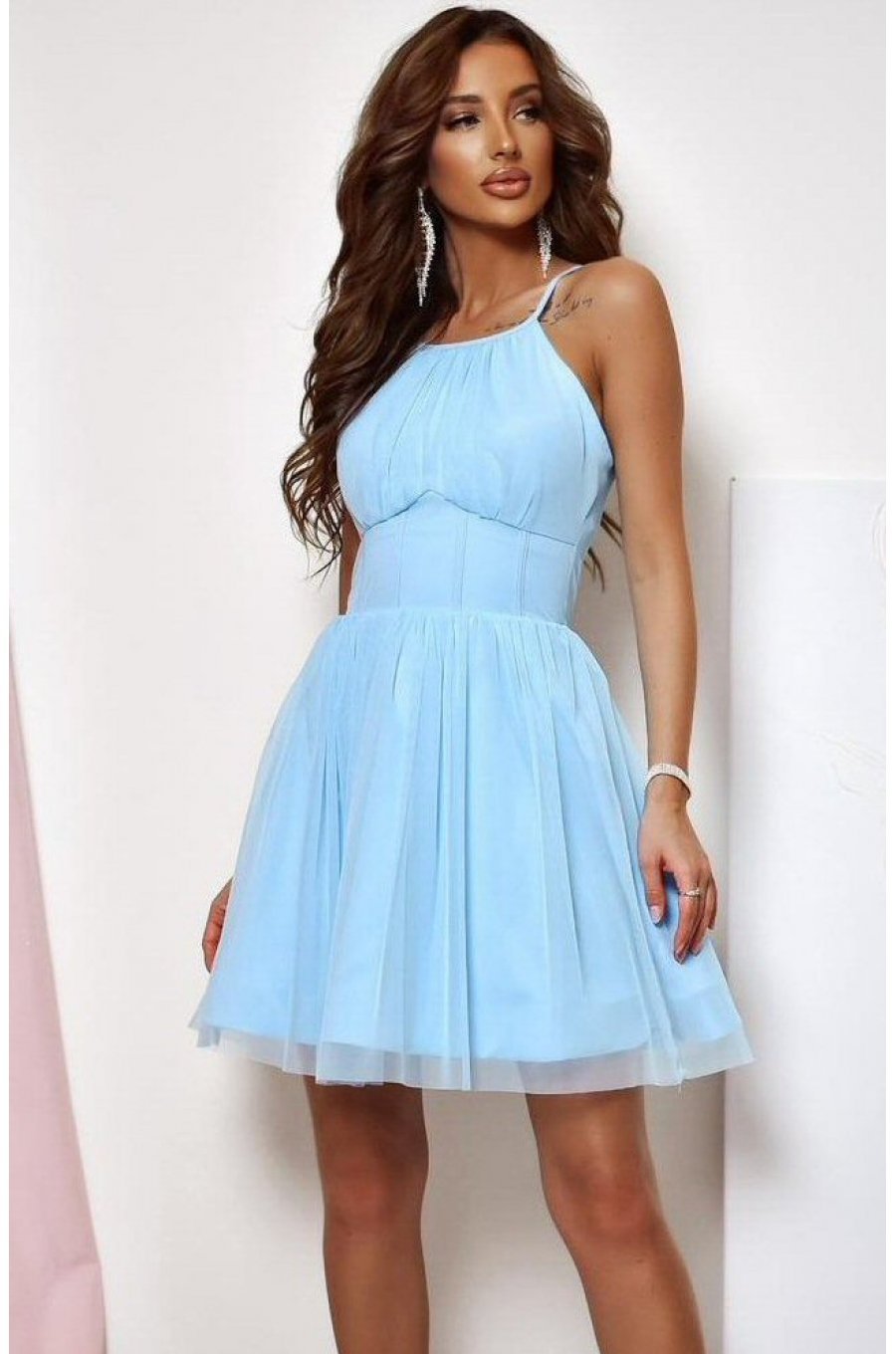 Rochie baby doll scurta, din tulle, baby blue, SindiW 1 - jojofashion.ro