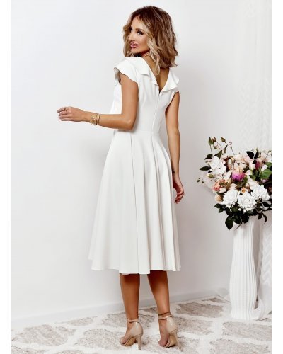 Rochie cununie civila midi, ecru, cu volane pe bust, FalbanaW Rochii cununie civila, Rochie cununie civila midi, ecru, cu volane pe bust, FalbanaW - jojofashion.ro