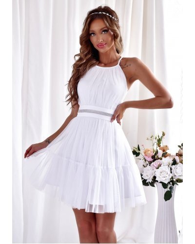 Rochie cununie civila scurta, baby doll, din tul, alba, cu volane, vaporoasa, CristalW Rochii albe, Rochie cununie civila scurta, baby doll, din tul, alba, cu volane, vaporoasa, CristalW - jojofashion.ro