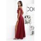 Rochie de ocazie eleganta lunga burgundy cu umeri goi si paiete Valentina2 3 - jojofashion.ro
