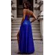 Rochie lunga eleganta din brocard albastra cu reflexii amaranth cu umerii goi si bust tip corset ValeriaLux 3 - jojofashion.ro