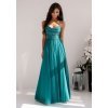 Rochie de ocazie eleganta lunga verde din tulle si brocard cu bustul tip corset si umerii goi RubyW