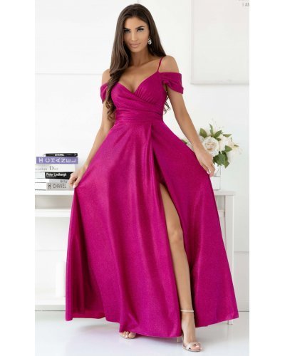 Rochie de ocazie lunga eleganta din glitter burgundy umerii goi ValentinaLux Rochii lungi, Rochie de ocazie lunga eleganta din glitter burgundy umerii goi ValentinaLux - jojofashion.ro