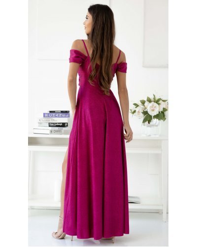 Rochie de ocazie lunga eleganta din glitter burgundy umerii goi ValentinaLux Rochii lungi, Rochie de ocazie lunga eleganta din glitter burgundy umerii goi ValentinaLux - jojofashion.ro