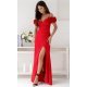 Rochie lunga eleganta rosie cu floare decorativa petrecuta RoseW 2 - jojofashion.ro