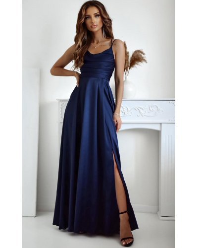 Rochie de ocazie lunga bleumarin navy cu bust tip corset ValeriaW Rochii lungi, Rochie de ocazie lunga bleumarin navy cu bust tip corset ValeriaW - jojofashion.ro