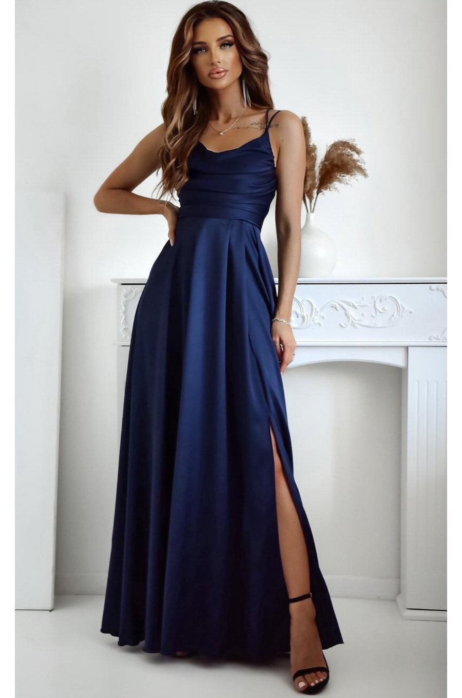 Rochie de ocazie lunga bleumarin navy cu bust tip corset ValeriaW 1 - jojofashion.ro