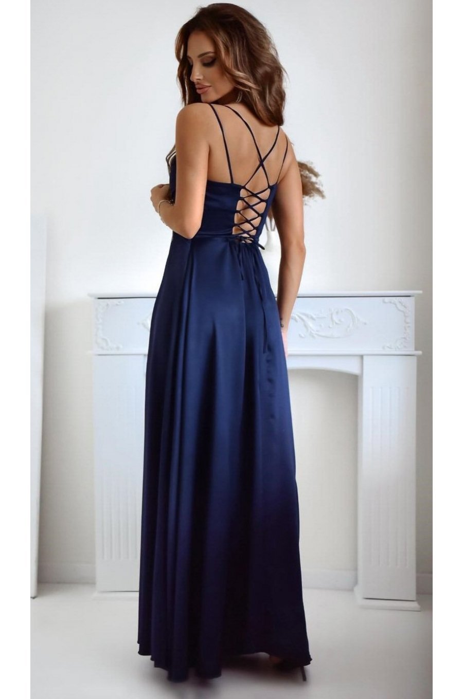 Rochie de ocazie lunga bleumarin navy cu bust tip corset ValeriaW 2 - jojofashion.ro