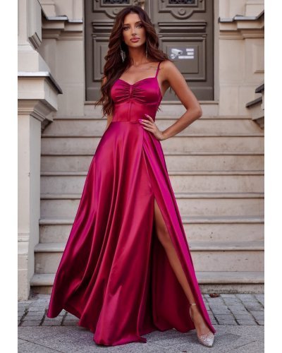 Rochie de ocazie lunga, din satin, burgundy, cu corset, Karenina Rochii satin, Rochie de ocazie lunga, din satin, burgundy, cu corset, Karenina - jojofashion.ro