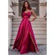 Rochie de ocazie lunga, din satin, burgundy, cu corset, Karenina 2 - jojofashion.ro