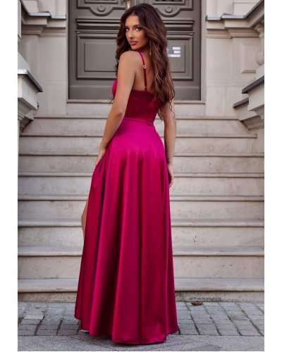 Rochie de ocazie lunga, din satin, burgundy, cu corset, Karenina Rochii satin, Rochie de ocazie lunga, din satin, burgundy, cu corset, Karenina - jojofashion.ro