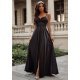 Rochie de ocazie lunga neagra din satin cu corset Karenina 2 - jojofashion.ro