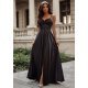 Rochie din satin neagra, de ocazie, lunga, cu corset, Karenina 2 - jojofashion.ro