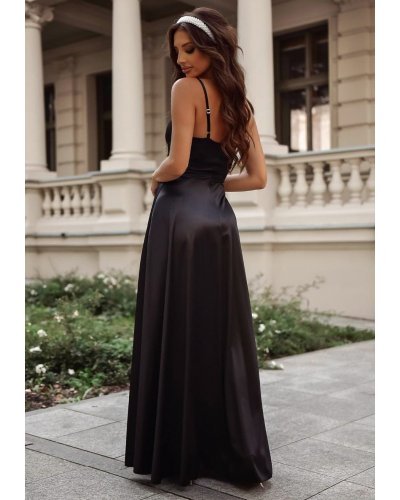 Rochie de ocazie lunga neagra din satin cu corset Karenina Rochii satin, Rochie de ocazie lunga neagra din satin cu corset Karenina - jojofashion.ro