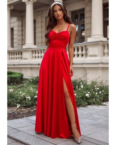 Rochie din satin, rosie, de ocazie lunga, cu corset, Karenina Rochii satin, Rochie din satin, rosie, de ocazie lunga, cu corset, Karenina - jojofashion.ro