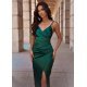 Rochie de ocazie lunga, din bumbac satinat, verde smarald, mulata, crapata pe picior, KeliW 4 - jojofashion.ro