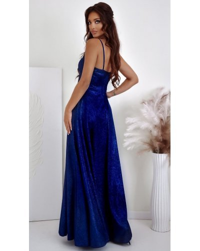 Rochie lunga din glitter bleumarin navy cu corset KareninaLux Rochii lungi, Rochie lunga din glitter bleumarin navy cu corset KareninaLux - jojofashion.ro