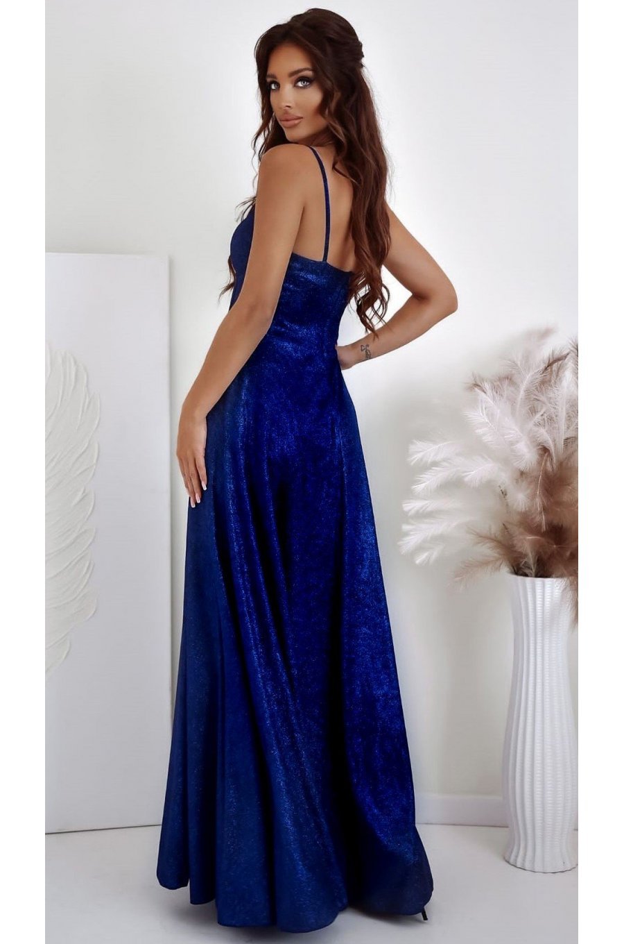 Rochie lunga din glitter bleumarin navy cu corset KareninaLux 2 - jojofashion.ro