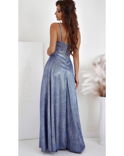 Rochie lunga din glitter gri cu reflexii argintii cu corset KareninaDisco Rochii lungi, Rochie lunga din glitter gri cu reflexii argintii cu corset KareninaDisco - jojofashion.ro