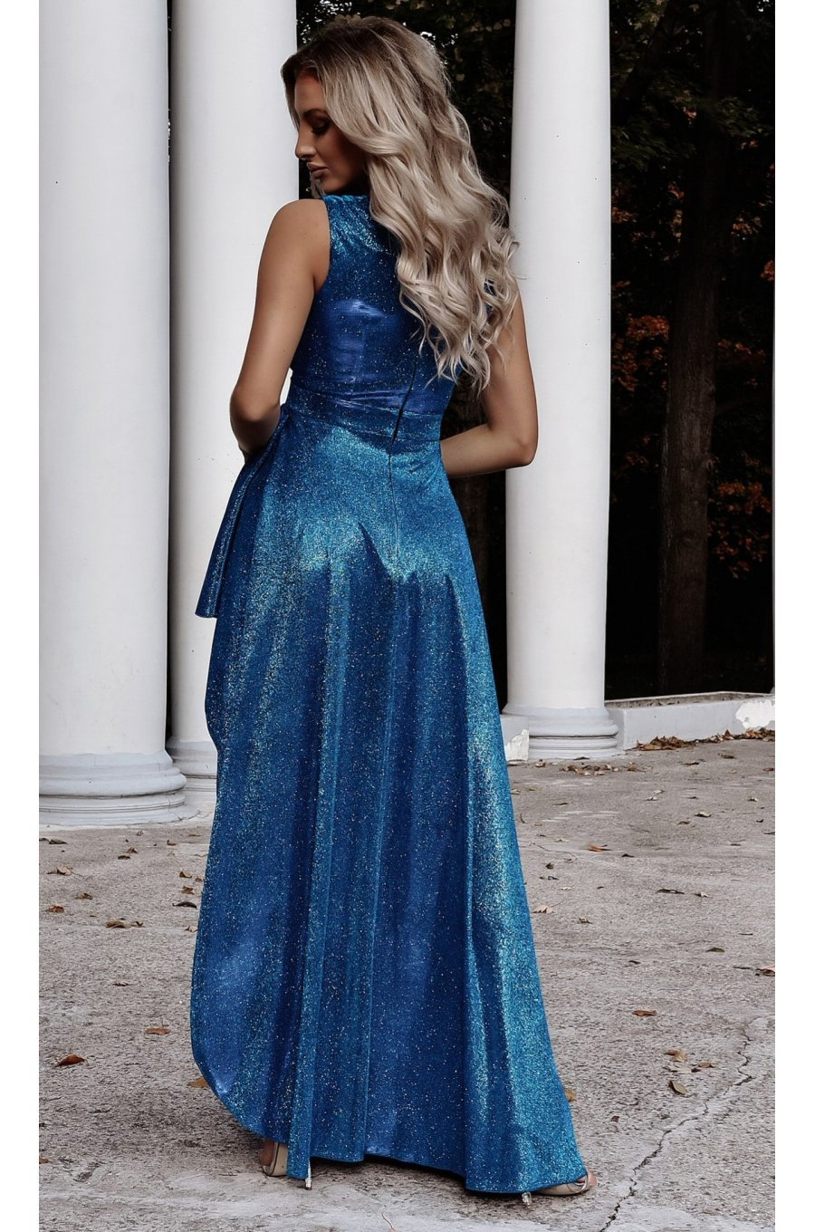 Rochie de ocazie lunga, glitter, turcoaz, asimetrica, ElifW2 2 - jojofashion.ro