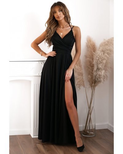 Rochie de ocazie, lunga, neagra, crapata pe picior, ScarletW2 Rochii lungi, Rochie de ocazie, lunga, neagra, crapata pe picior, ScarletW2 - jojofashion.ro