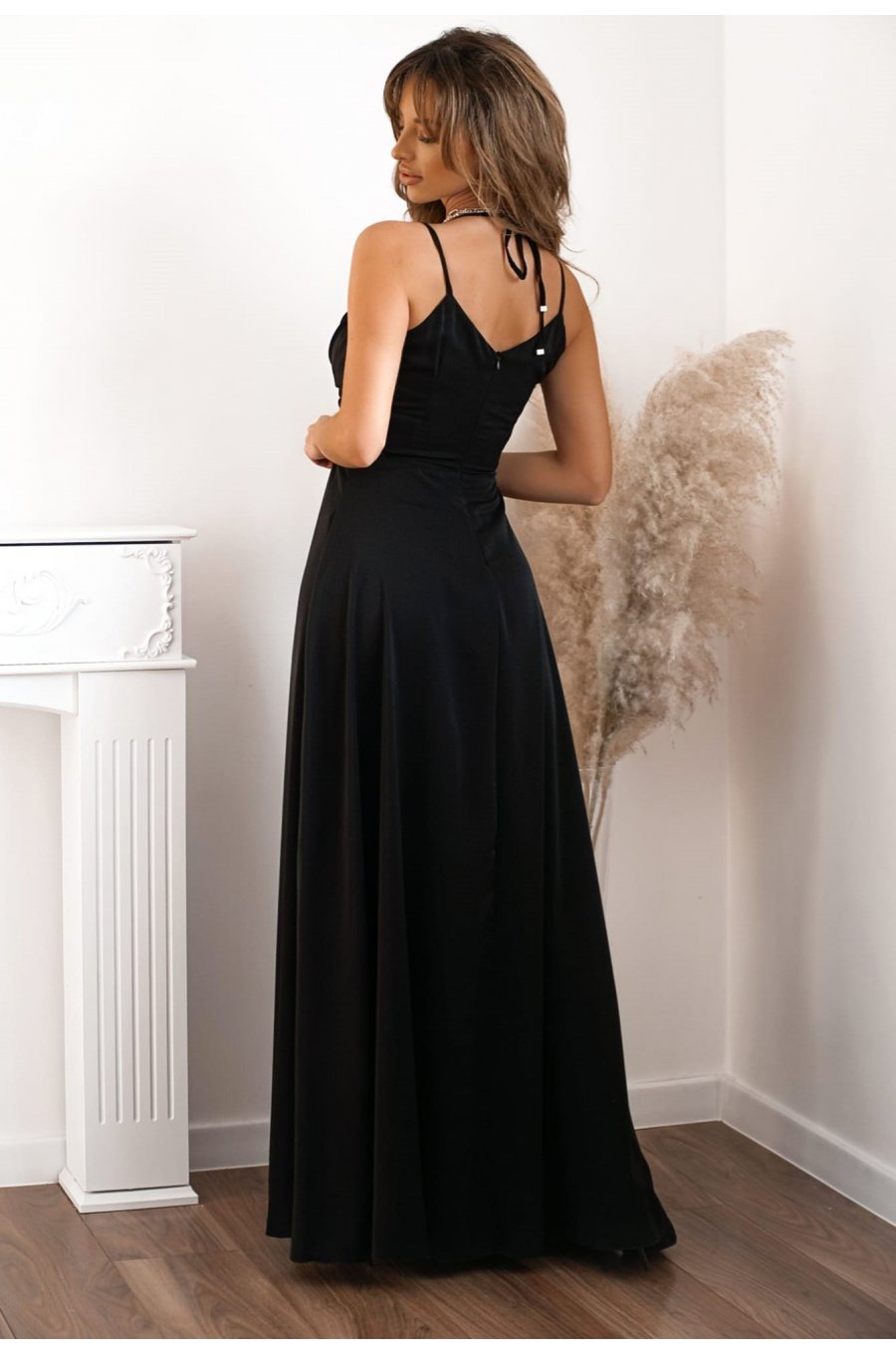 Rochie de ocazie, lunga, neagra, crapata pe picior, ScarletW2 2 - jojofashion.ro