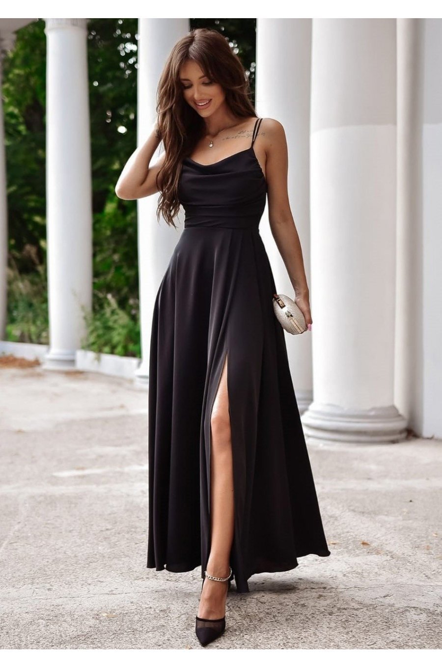 Rochie lunga neagra ocazie cu bust tip corset ValeriaW 1 - jojofashion.ro