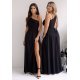 Rochie de ocazie lunga neagra cu un umar gol vaporoasa Monako 2 - jojofashion.ro