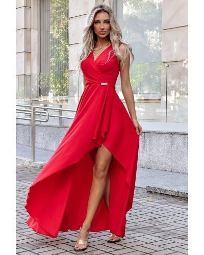 Rochie lunga rosie asimetrica ElifW Rochii lungi, Rochie lunga rosie asimetrica ElifW - jojofashion.ro