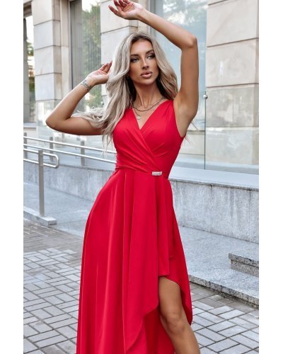 Rochie lunga rosie asimetrica ElifW Rochii lungi, Rochie lunga rosie asimetrica ElifW - jojofashion.ro
