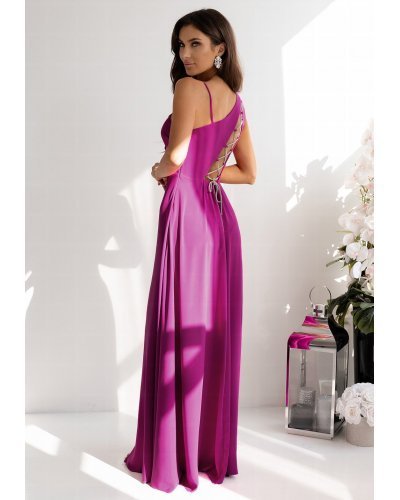 Rochie de ocazie lunga roz magenta cu un umar gol vaporoasa Monako Rochii lungi, Rochie de ocazie lunga roz magenta cu un umar gol vaporoasa Monako - jojofashion.ro