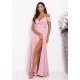 Rochie de ocazie lunga roz pal cu umerii goi vaporoasa ValentinaW 2 - jojofashion.ro
