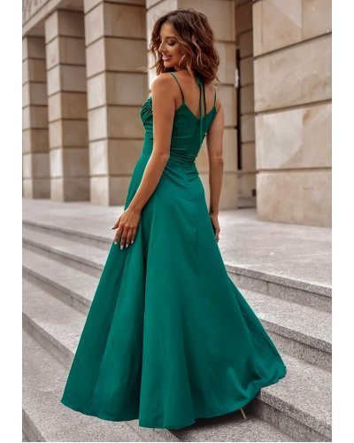 Rochie lunga verde crapata pe picior ScarletW2 Rochii lungi, Rochie lunga verde crapata pe picior ScarletW2 - jojofashion.ro