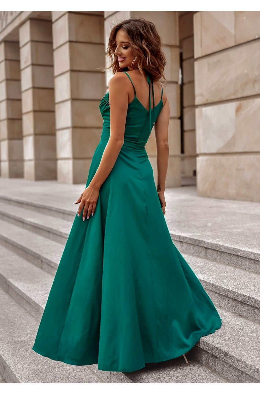 Rochie de ocazie lunga, verde, crapata pe picior, ScarletW2 2 - jojofashion.ro