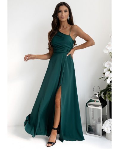 Rochie de ocazie lunga verde cu un umar gol vaporoasa Monako Rochii de Ocazie Elegante, Rochie de ocazie lunga verde cu un umar gol vaporoasa Monako - jojofashion.ro
