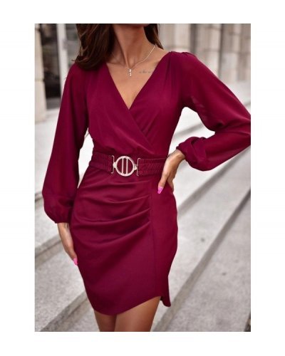Rochie scurta burgundy cu maneca lunga MiraW Rochii burgundy, Rochie scurta burgundy cu maneca lunga MiraW - jojofashion.ro