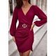 Rochie de ocazie scurta, burgundy, cu maneca lunga, MiraW 2 - jojofashion.ro